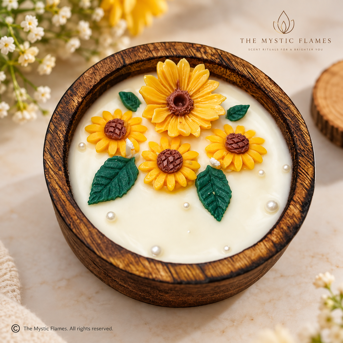 Sunflower Wooden Candle
