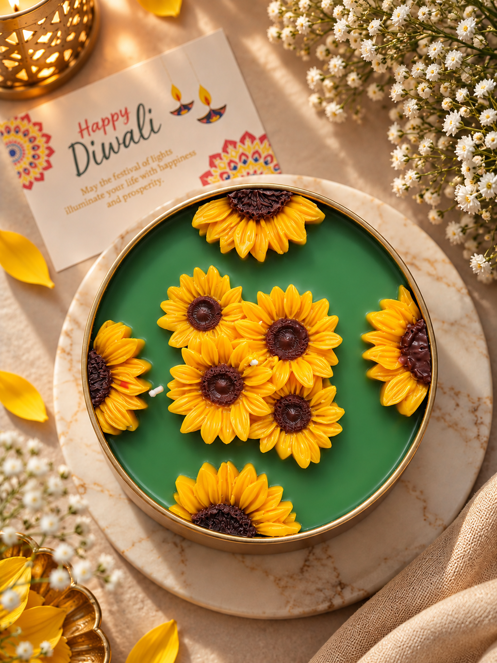 Sunflower Luxe Urli Candle