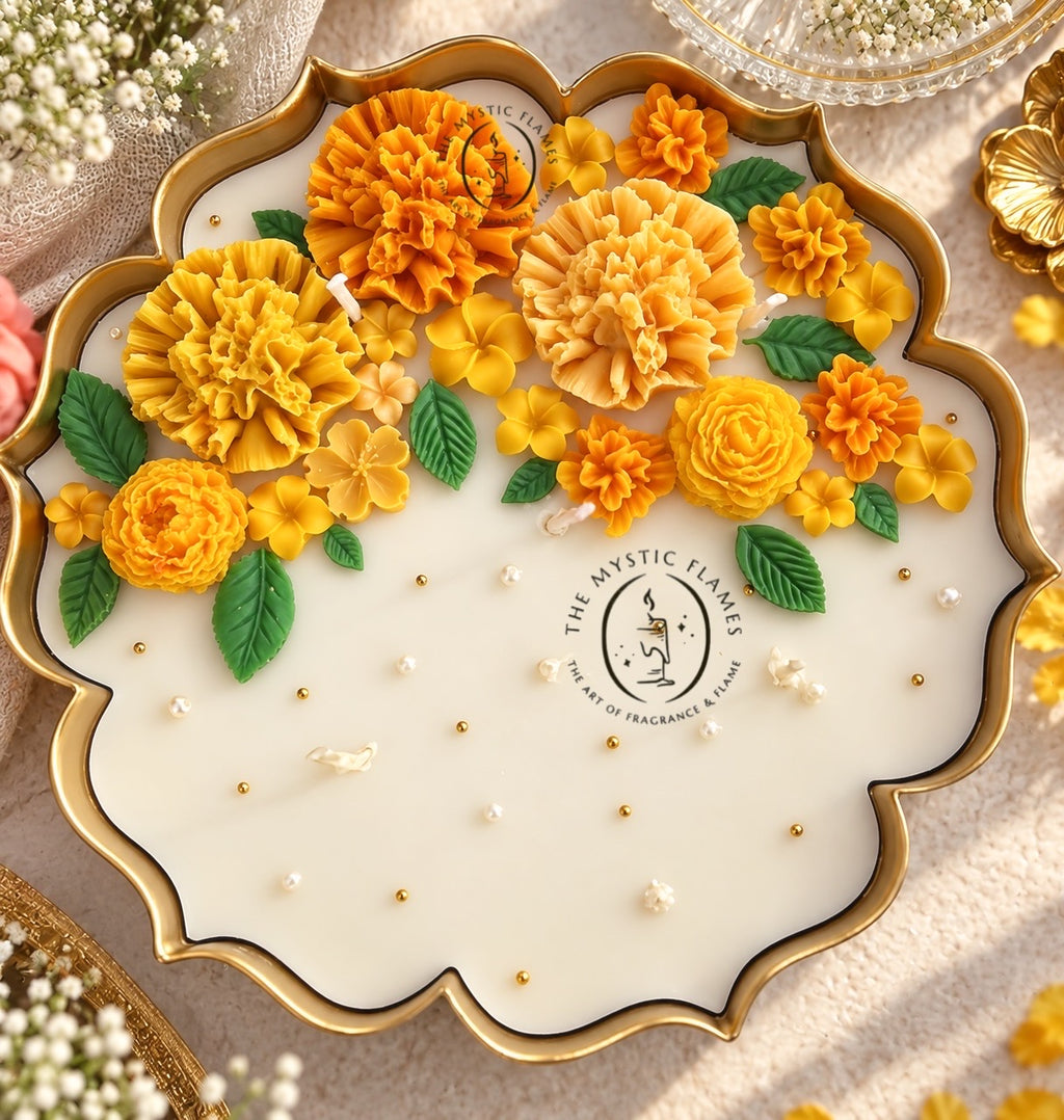 Marigold Utsav Candle - 9.5 Inch Floral Center Piece